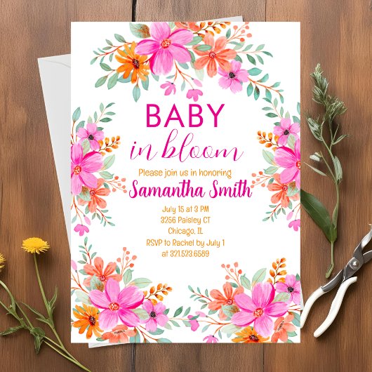 Baby in Bloom heldere zomerse bloemendouche Kaart