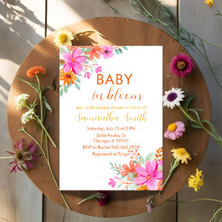 Baby in Bloom heldere zomerse bloemendouche Kaart