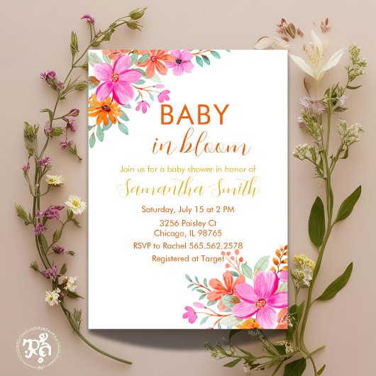 Baby in Bloom heldere zomerse bloemendouche Kaart