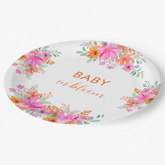 Baby in Bloom heldere zomerse bloemendouche Papieren Bordje (Gekanteld)