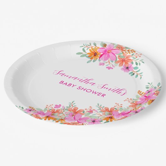 Baby in Bloom heldere zomerse bloemendouche Papieren Bordje (Gekanteld)