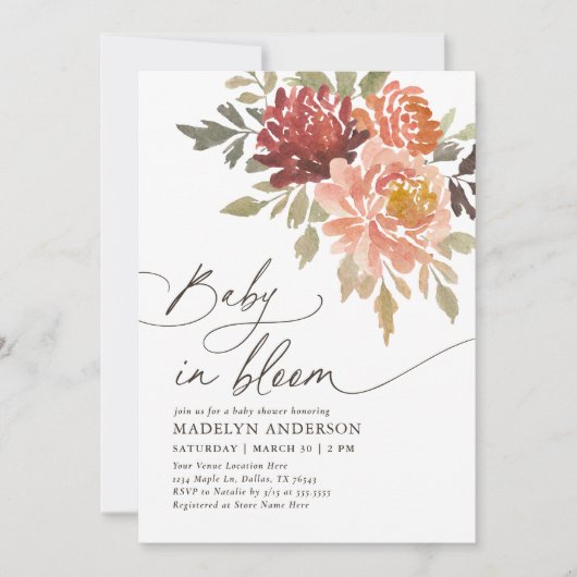 Baby in Bloom Herfst Bloemen Baby shower Uitnodigi Kaart (Voorkant)