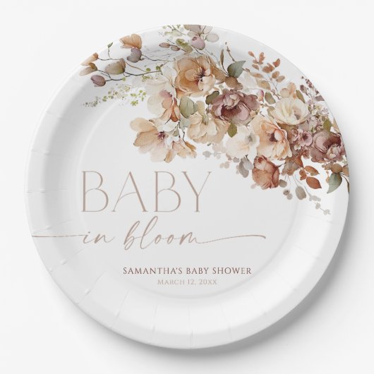 Baby in Bloom herfst rustieke floral baby shower Papieren Bordje (Voorkant)