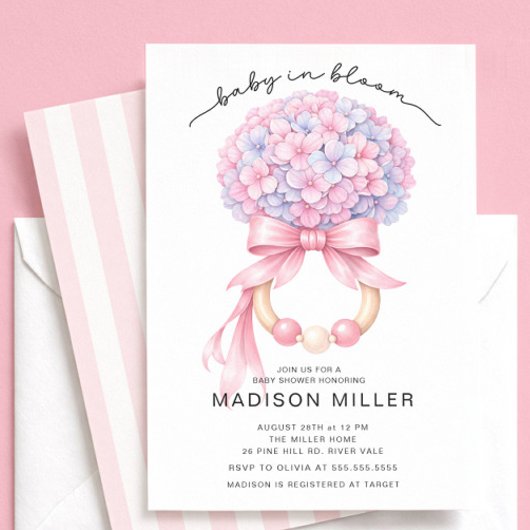 Baby in Bloom Hydrangea Baby Shower Uitnodiging