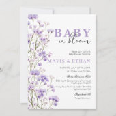 Baby in Bloom Invitation, Paarse Baby shower Kaart (Voorkant)