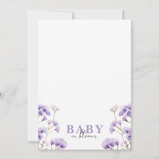 Baby in Bloom Invitation, Paarse Baby shower Kaart (Achterkant)