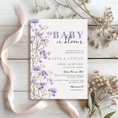 Baby in Bloom Invitation, Paarse Baby shower Kaart