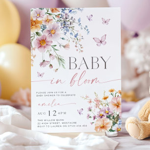 Baby in Bloom Invitation, Wildflower Baby shower Kaart