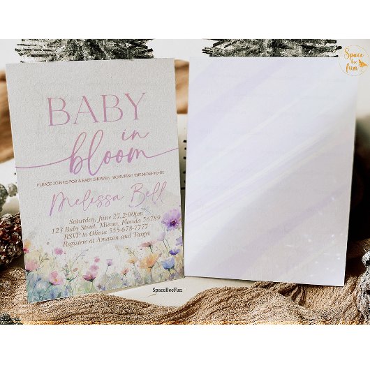 Baby in Bloom Invitation, Wildflower Baby shower Kaart