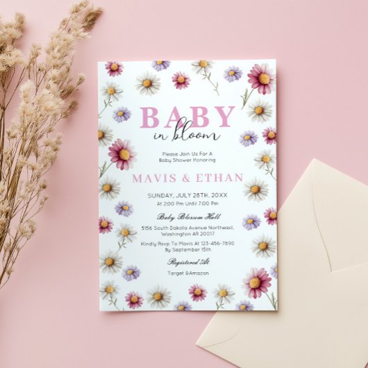 Baby in Bloom Invitation, Wildflower Baby shower Kaart
