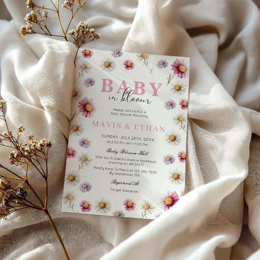 Baby in Bloom Invitation, Wildflower Baby shower Kaart