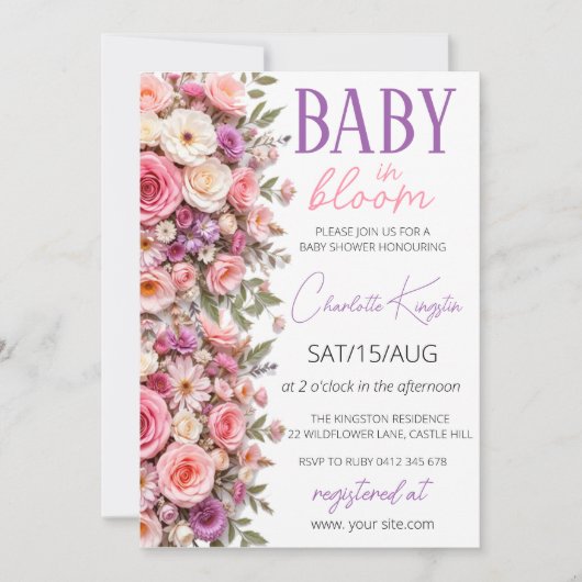 Baby in Bloom Invitation, Wildflower Baby shower Kaart (Voorkant)