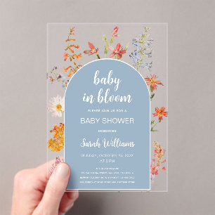 Baby in Bloom Jongens Baby Shower Blauwe Boog Wild Acryl Uitnodigingen