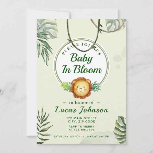 Baby in Bloom Jungle Shower Jongen Uitnodiging (Voorkant)
