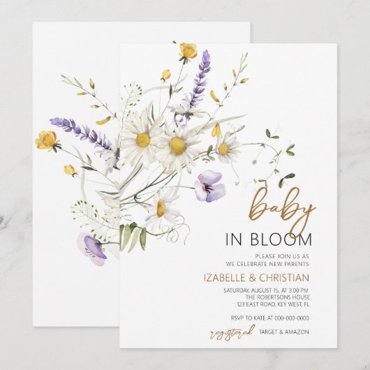 Baby in Bloom Kamille Wilde Bloemen Shower Kaart (Voorkant / Achterkant)