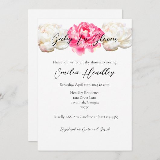 Baby In Bloom - Klassieke Pioen Kaart (Voorkant / Achterkant)