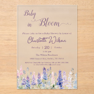 Baby In Bloom Kleurrijke Lupine Bloemen Baby Showe Acryl Uitnodigingen