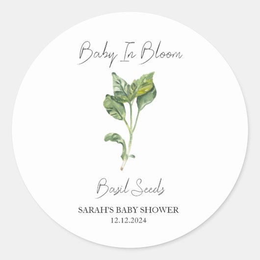 Baby in Bloom L Basil Seeds Baby shower Ronde Sticker (Voorkant)