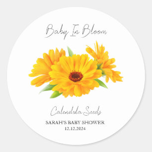 Baby in Bloom L Calendula Seeds Baby shower Ronde Sticker