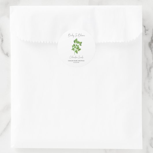 Baby in Bloom l Cilantro Seeds Baby shower Ronde Sticker (Tas)