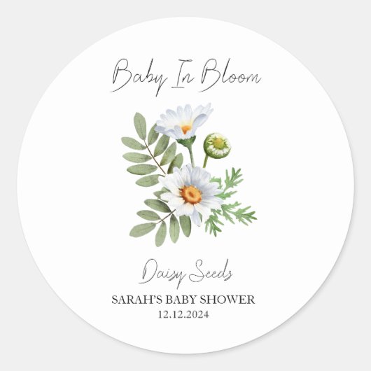 Baby in Bloom l Daisy Seeds Baby shower Ronde Sticker (Voorkant)
