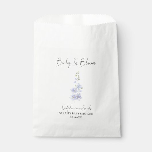 Baby in Bloom l Delphinium Seeds Baby shower Bedankzakje (Voorkant)