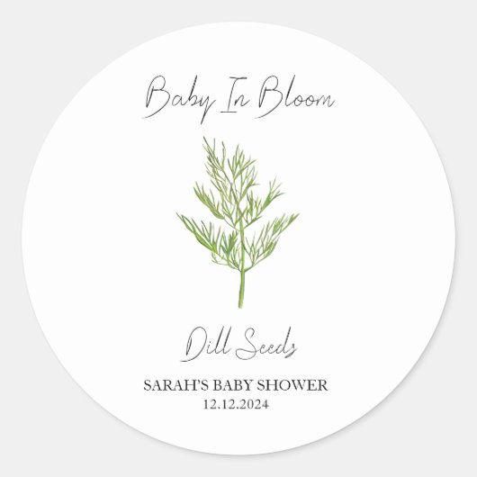 Baby in Bloom l Dill Seeds Baby shower Ronde Sticker (Voorkant)