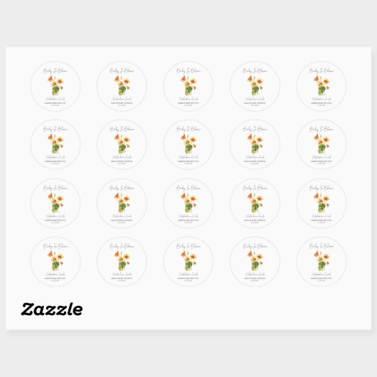 Baby in Bloom l Nasturtium Seeds Baby shower Ronde Sticker (Vel)
