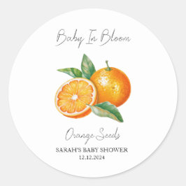 Baby in Bloom L Oranje zaden Baby shower Ronde Sticker