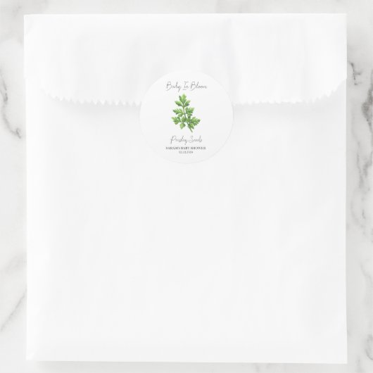 Baby in Bloom l peterseliezaden Baby shower Ronde Sticker (Tas)