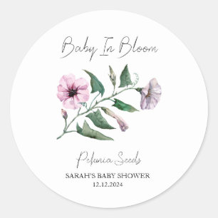 Baby in Bloom l Petunia zaden Baby shower Ronde Sticker