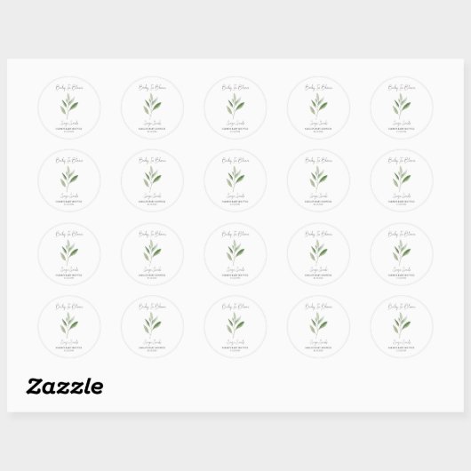 Baby in Bloom L Sage Seeds Baby shower Ronde Sticker (Vel)