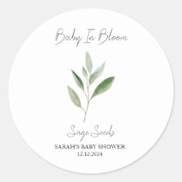 Baby in Bloom L Sage Seeds Baby shower Ronde Sticker