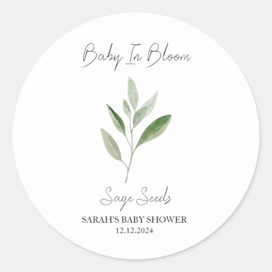 Baby in Bloom L Sage Seeds Baby shower Ronde Sticker (Voorkant)