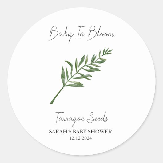 Baby in Bloom l Tarragonzaden Baby shower Ronde Sticker (Voorkant)