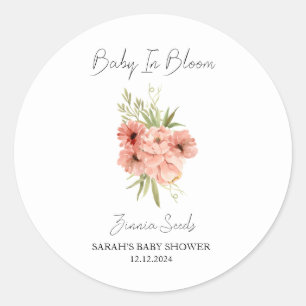 Baby in Bloom l Zinnia Seeds Baby shower Ronde Sticker
