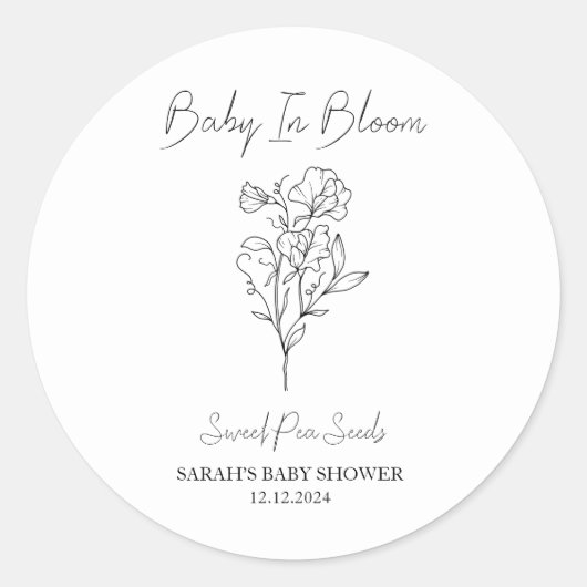 Baby in bloom l zoete erwtenzaden Baby shower Ronde Sticker (Voorkant)