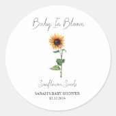 Baby in Bloom L Zonnebloempitten Baby shower Ronde Sticker (Voorkant)