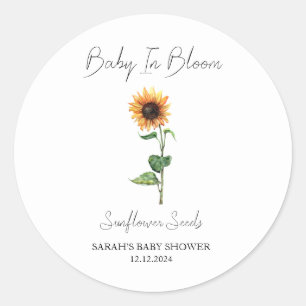 Baby in Bloom L Zonnebloempitten Baby shower Ronde Sticker