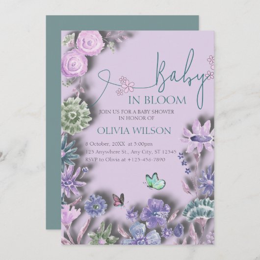 Baby in Bloom Lavendel Lila Bloemen Baby shower Kaart (Voorkant / Achterkant)