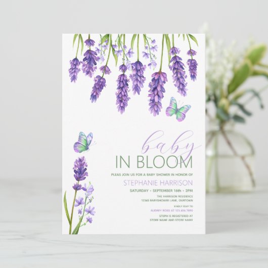 Baby in Bloom Lavender Wildflower Baby shower Kaart (Staand voorkant)
