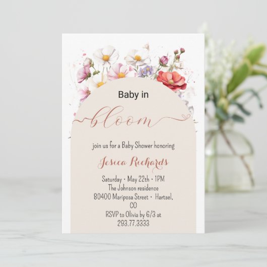 Baby in Bloom Lente Zomer Bloemen Baby shower Kaart (Staand voorkant)