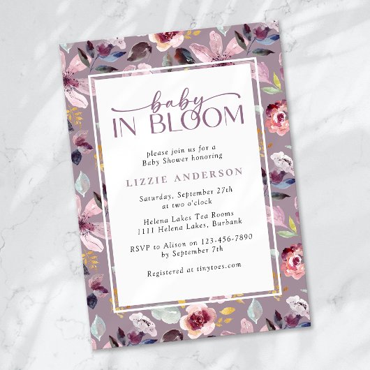 Baby in Bloom Lila Bloemen Baby shower Kaart