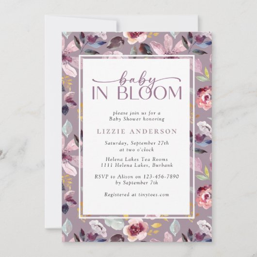Baby in Bloom Lila Bloemen Baby shower Kaart (Voorkant)