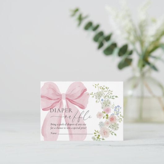 Baby in Bloom Luier Raffle Roze Bow Baby shower Informatiekaartje (Staand voorkant)