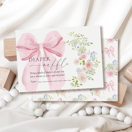 Baby in Bloom Luier Raffle Roze Bow Baby shower Informatiekaartje
