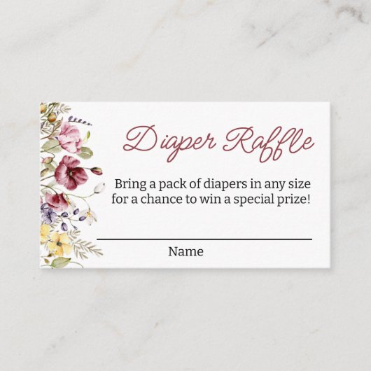 Baby in Bloom Luier Raffle Ticket Informatiekaartje (Voorkant)