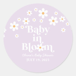 Baby in Bloom Madeliefje lavendel Baby Shower Ronde Sticker