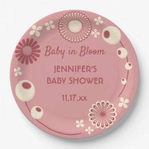 Baby in Bloom Mauve Pink Floral Girl Shower Papieren Bordje