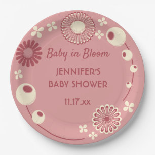Baby in Bloom Mauve Roze Bloemen Meisje Douche Papieren Bordje